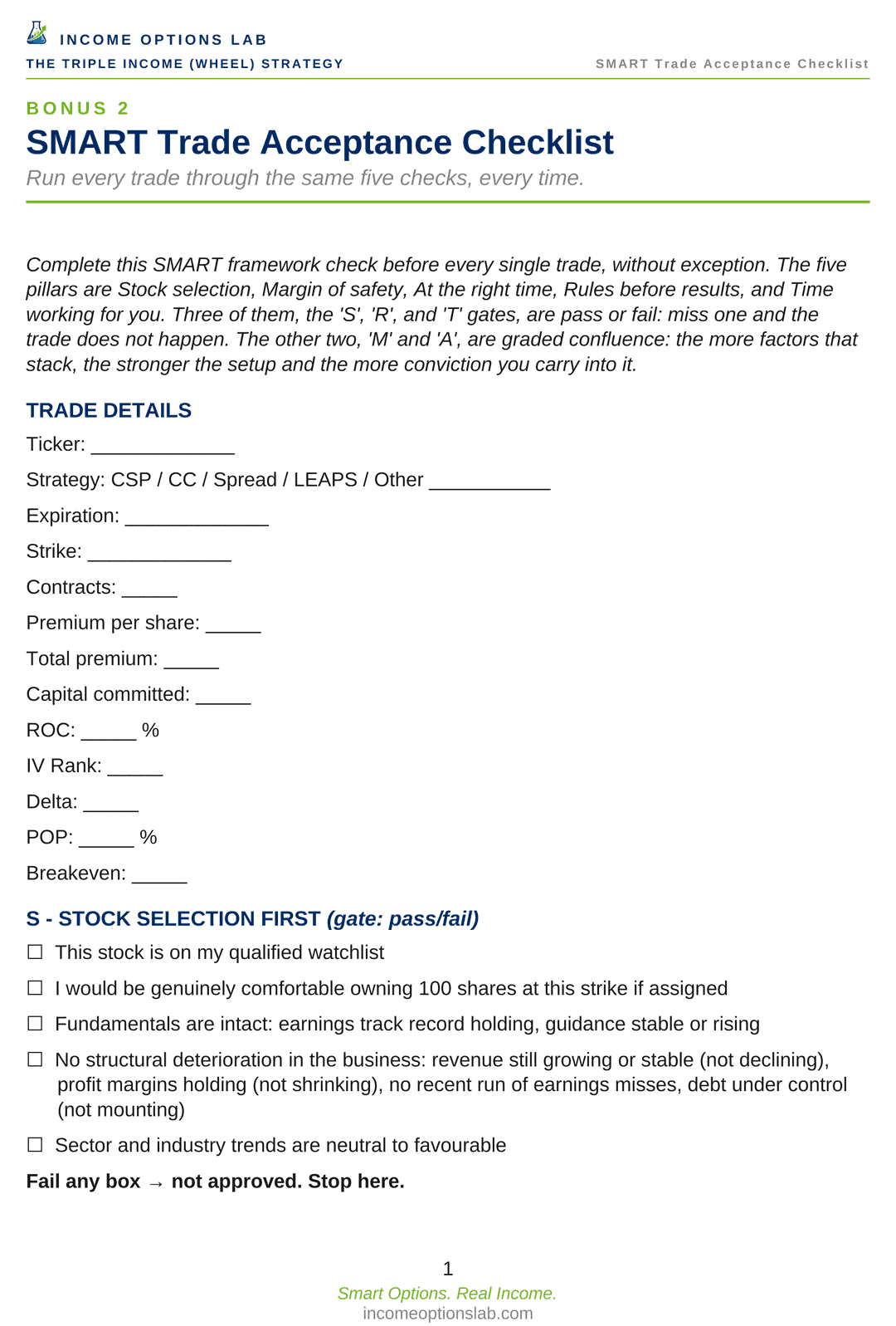 SMART Trade Acceptance Checklist page preview.